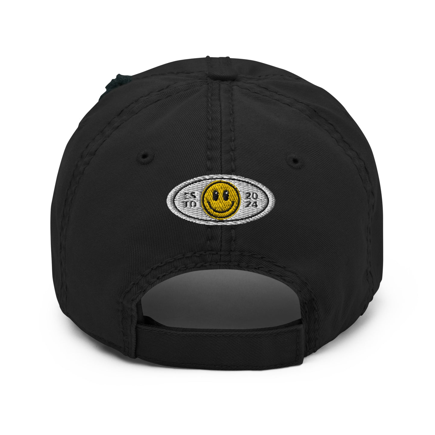 Embroidered Smiley Logo: Thread Carefully - Distressed Dad Hat