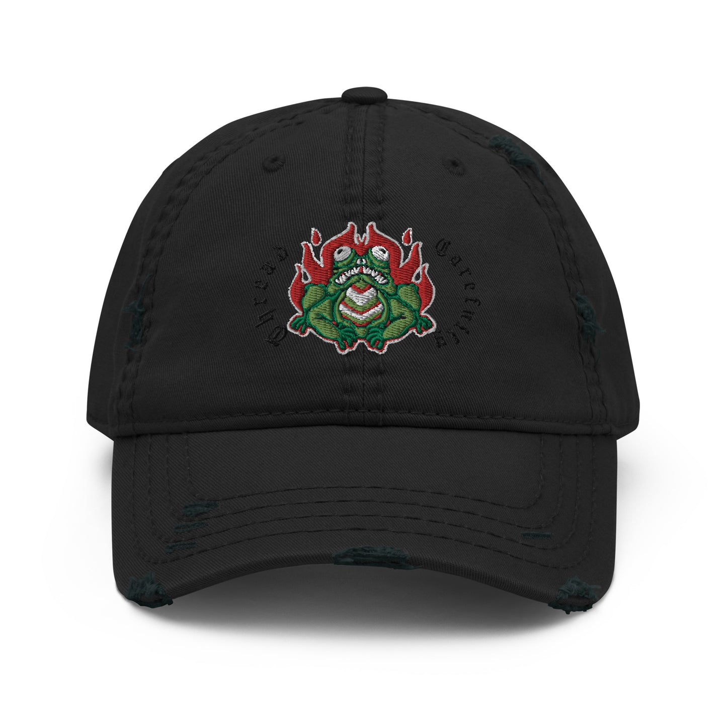 Embroidered Fire Frog: Thread Carefully - Distressed Dad Hat