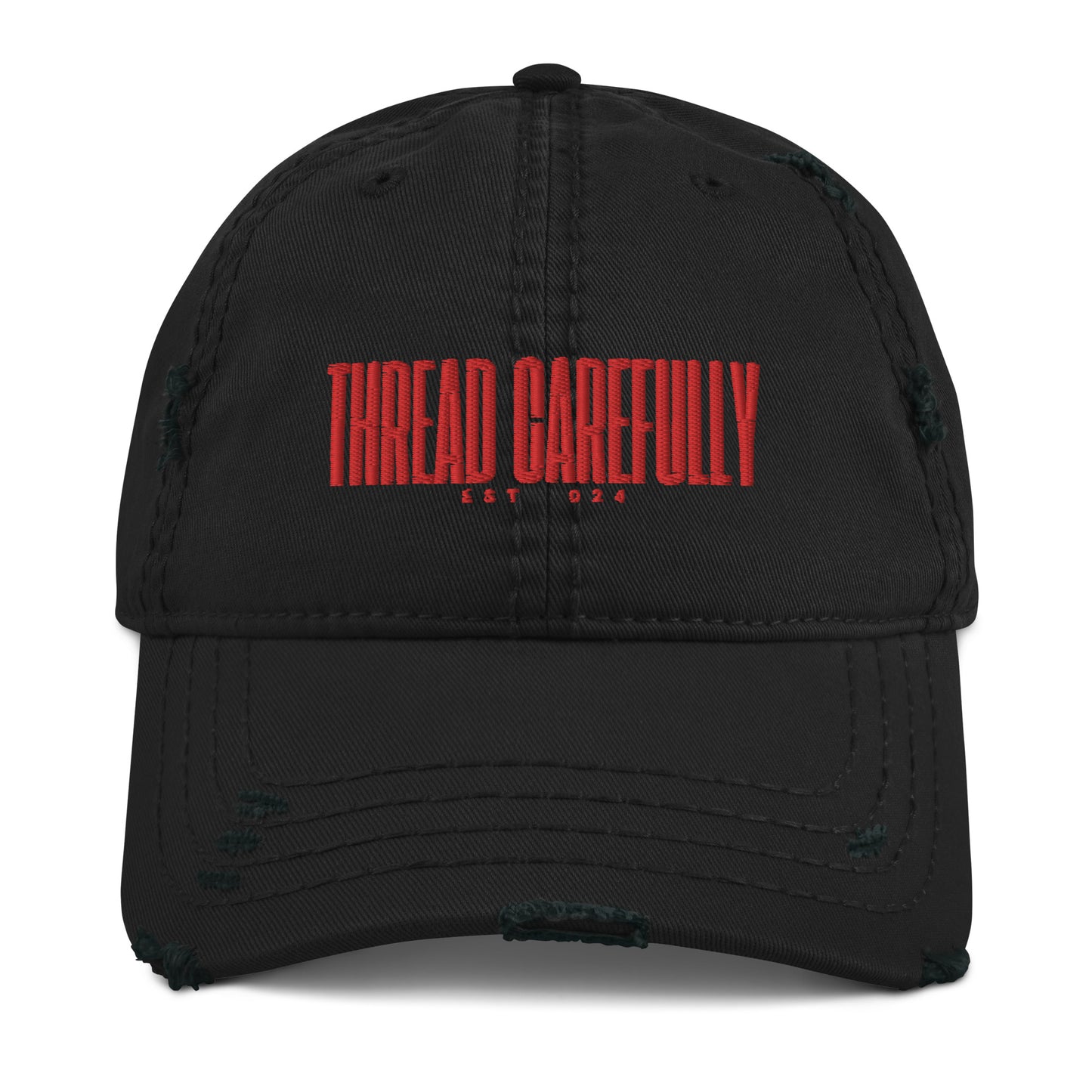 Embroidered Thread Carefully + Smiley: Distressed Dad Hat