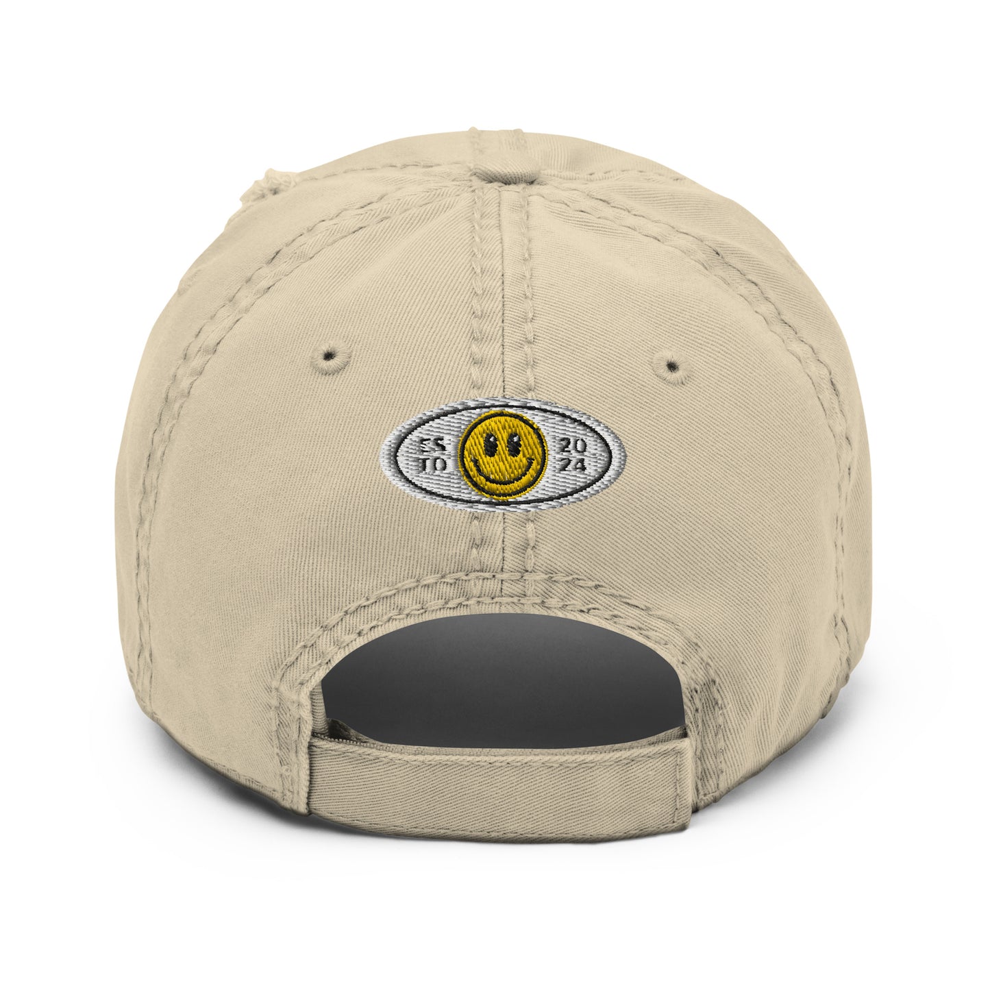 Embroidered Smiley Logo: Thread Carefully - Distressed Dad Hat