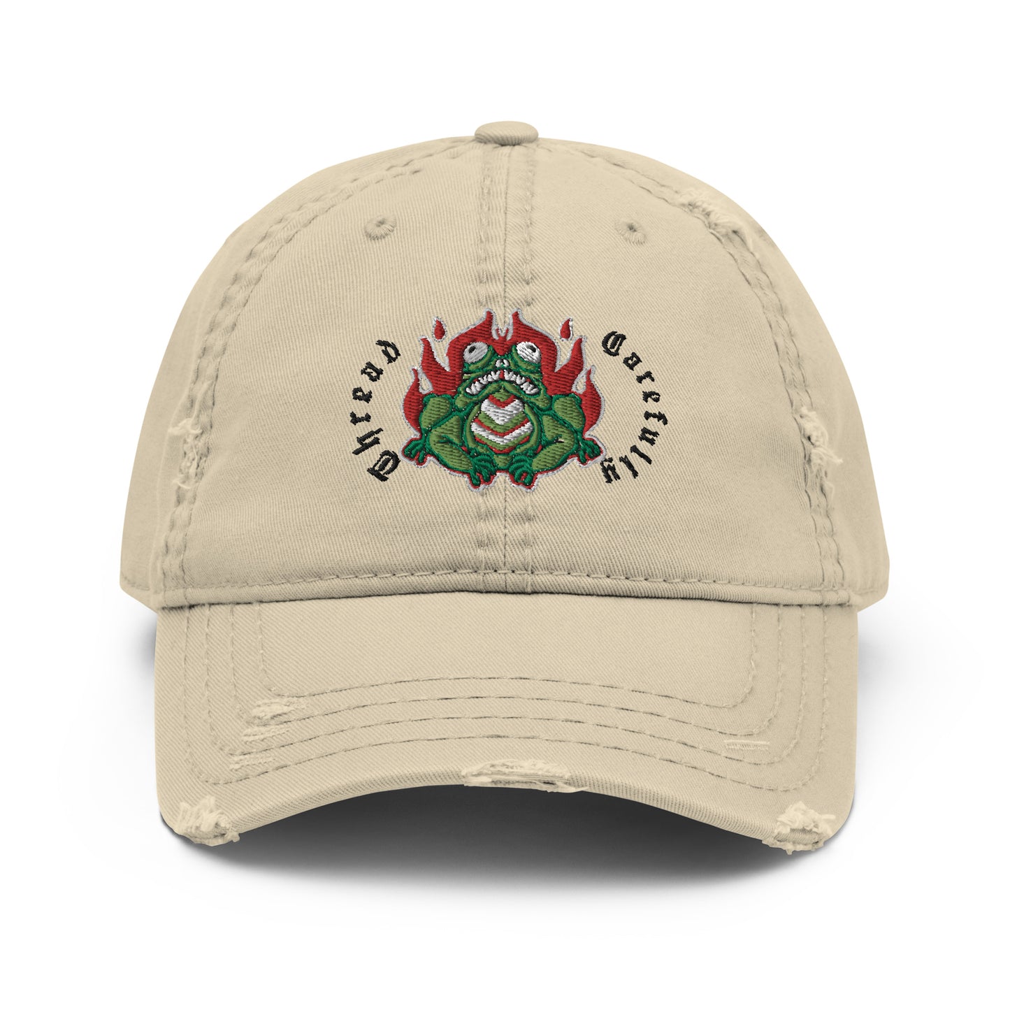 Embroidered Fire Frog: Thread Carefully - Distressed Dad Hat