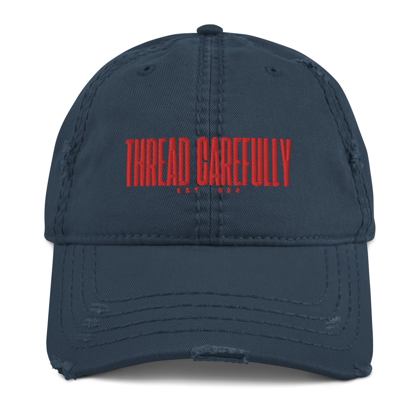 Embroidered Thread Carefully + Smiley: Distressed Dad Hat