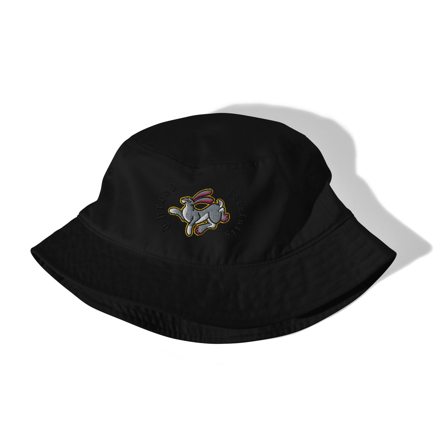 Embroidered Leaping Rabbit: Organic bucket hat