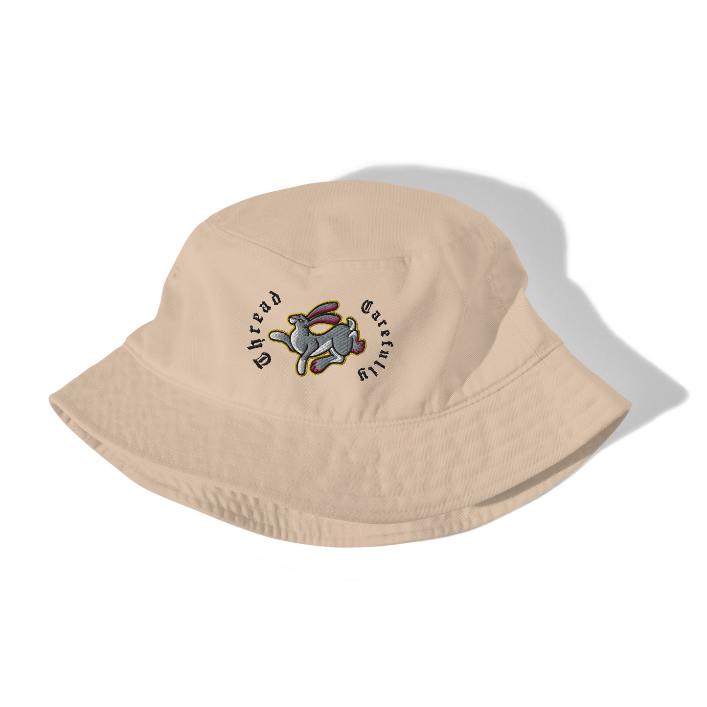 Embroidered Leaping Rabbit: Organic bucket hat