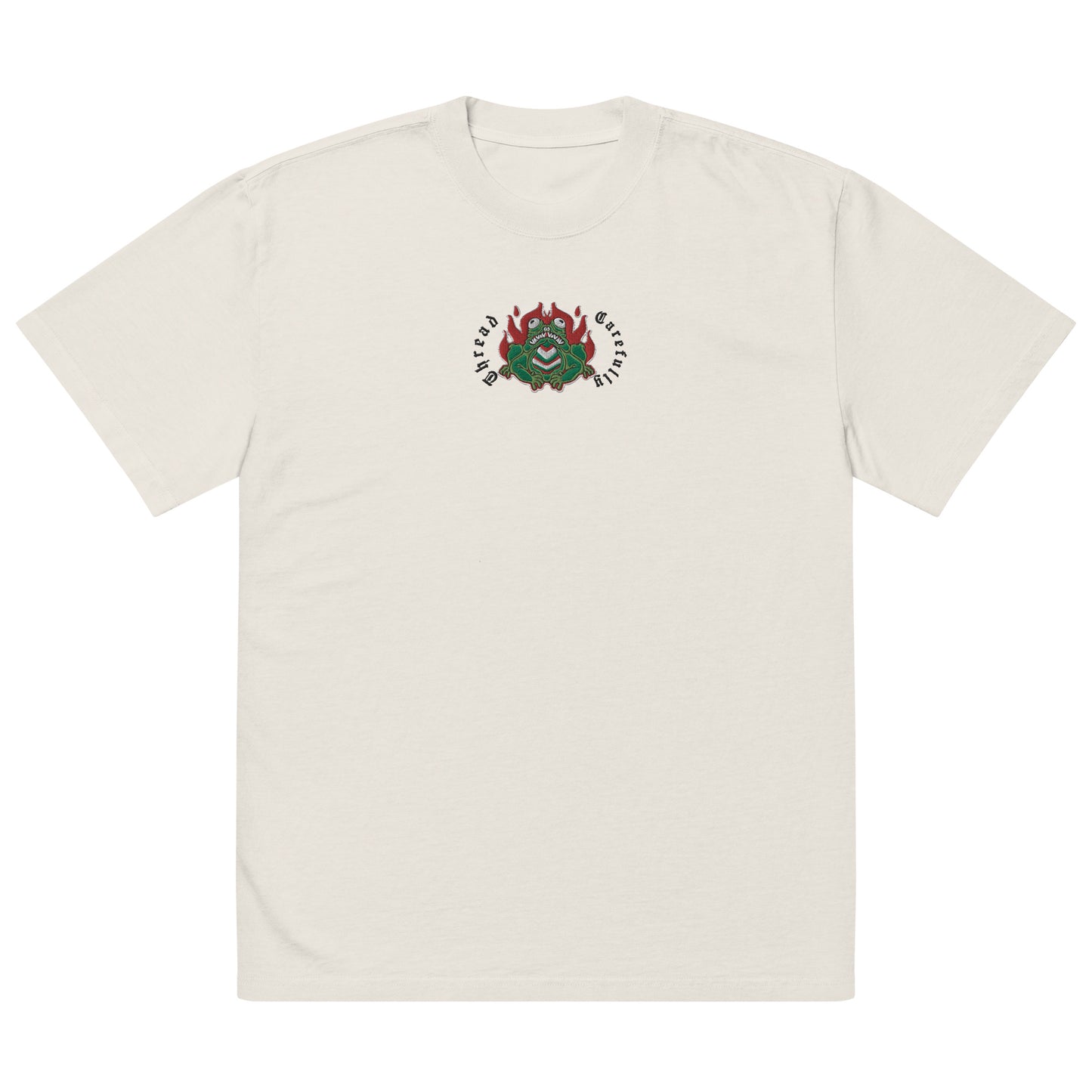 Fire Frog: Embroidered Premium Oversized faded t-shirt