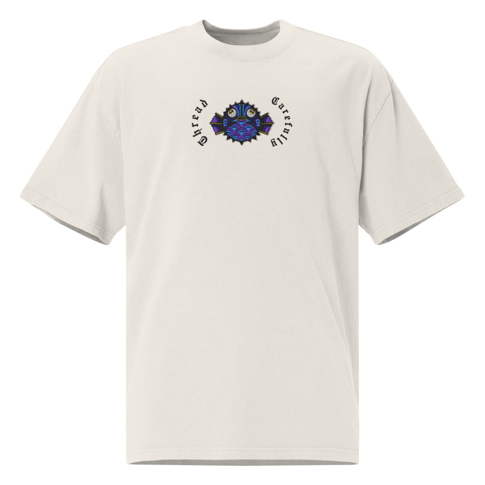 Puffer Fish: Embroidered Premium Oversized faded t-shirt