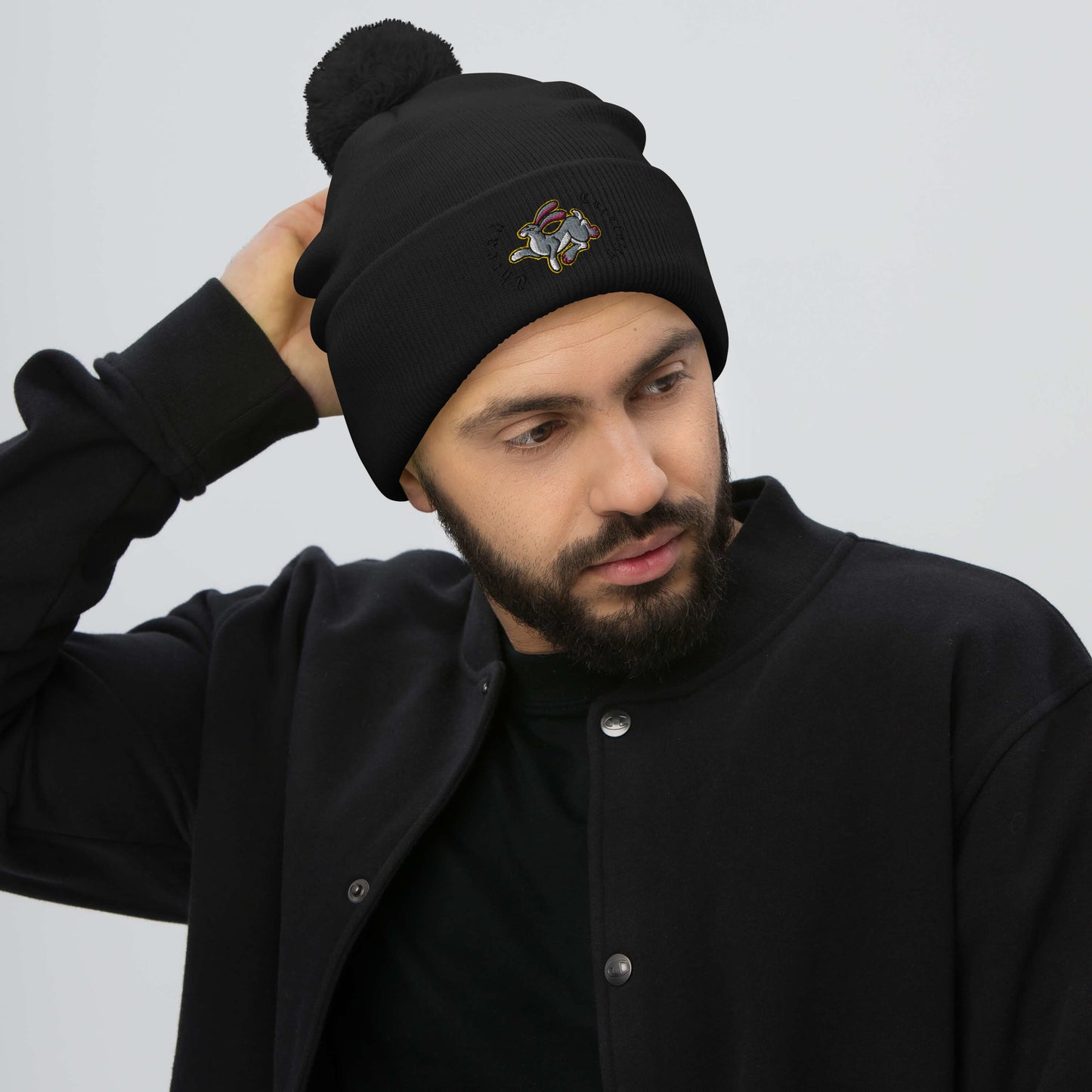Embroidered Rabbit: Thread Carefully - Pom-Pom Beanie