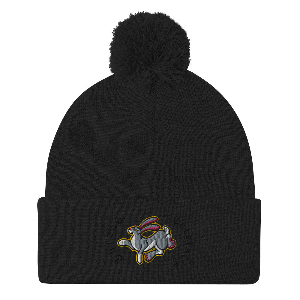 Embroidered Rabbit: Thread Carefully - Pom-Pom Beanie