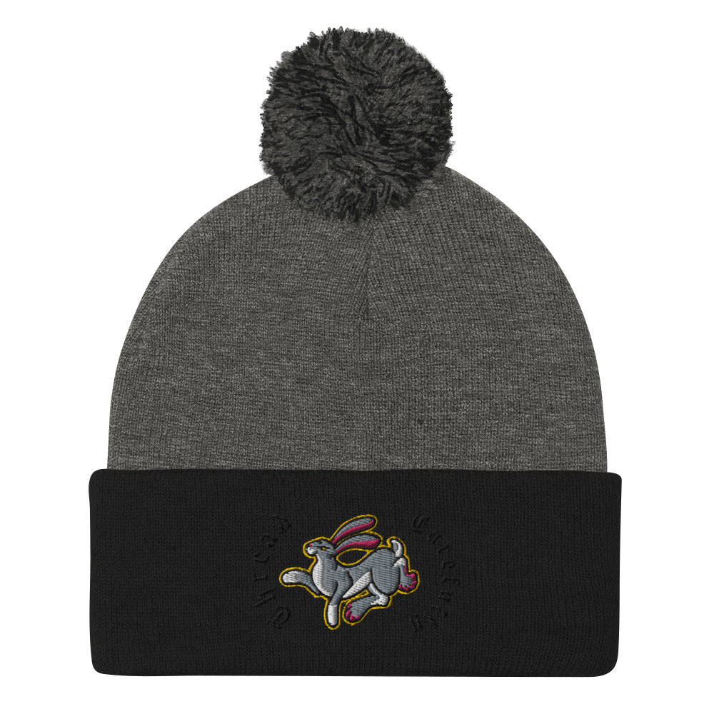 Embroidered Rabbit: Thread Carefully - Pom-Pom Beanie
