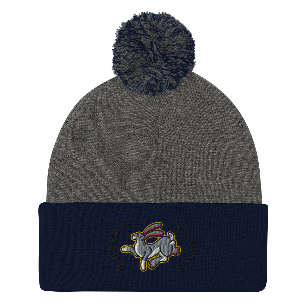 Embroidered Rabbit: Thread Carefully - Pom-Pom Beanie