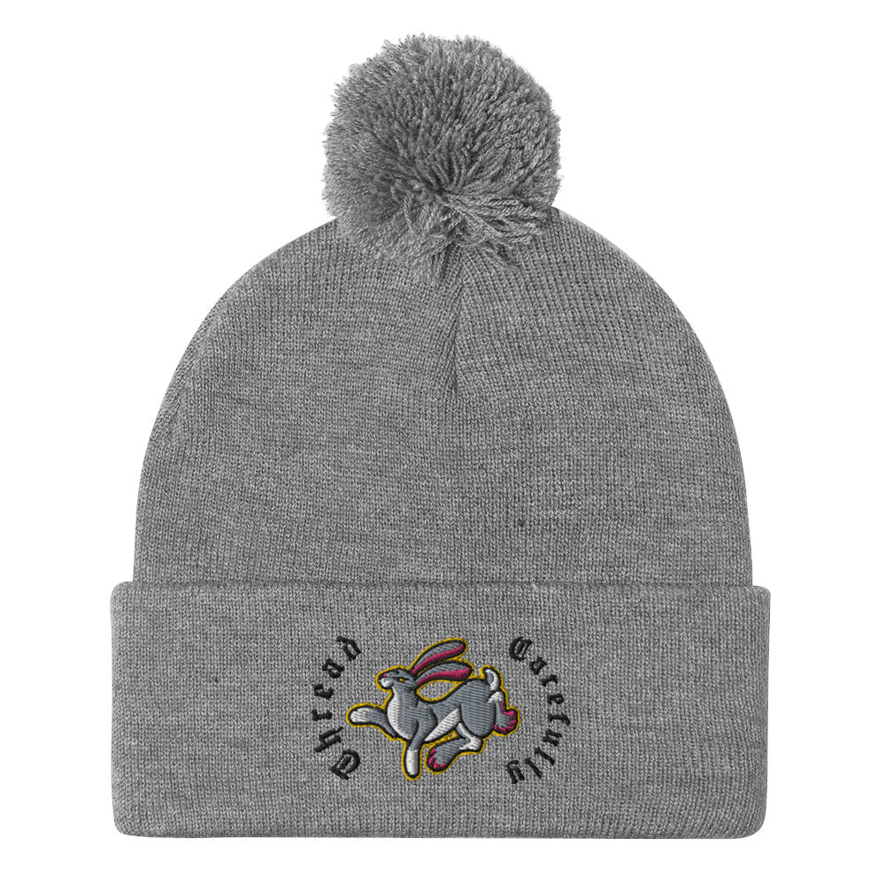 Embroidered Rabbit: Thread Carefully - Pom-Pom Beanie