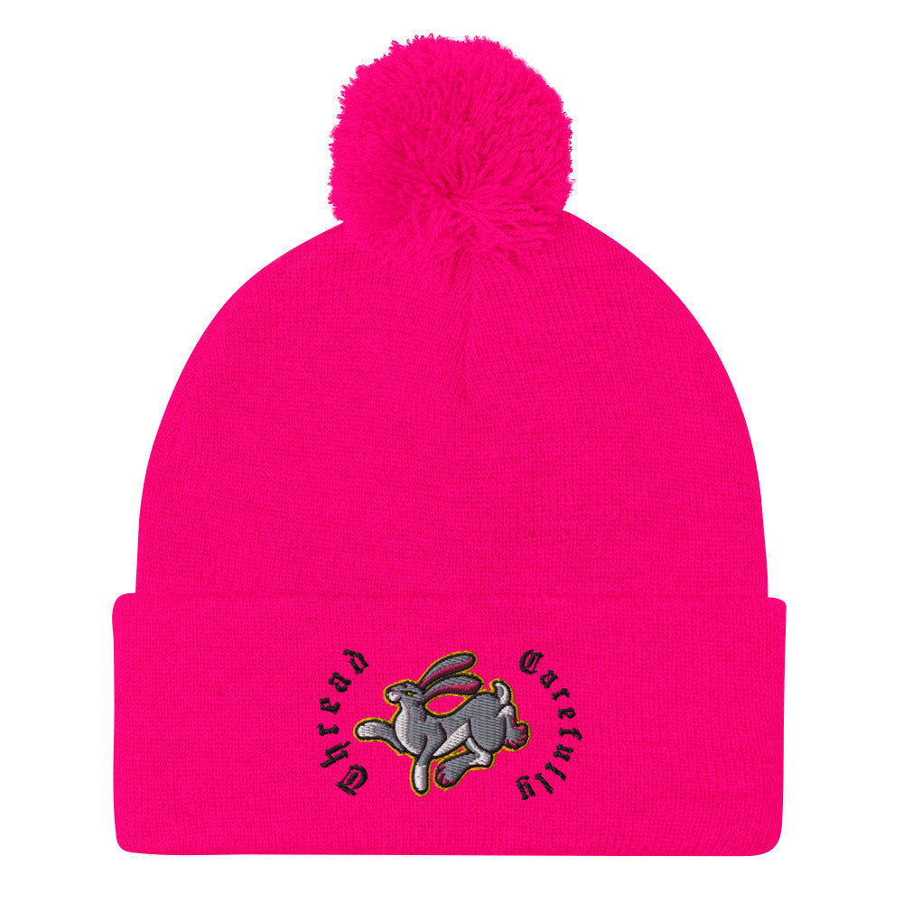 Embroidered Rabbit: Thread Carefully - Pom-Pom Beanie