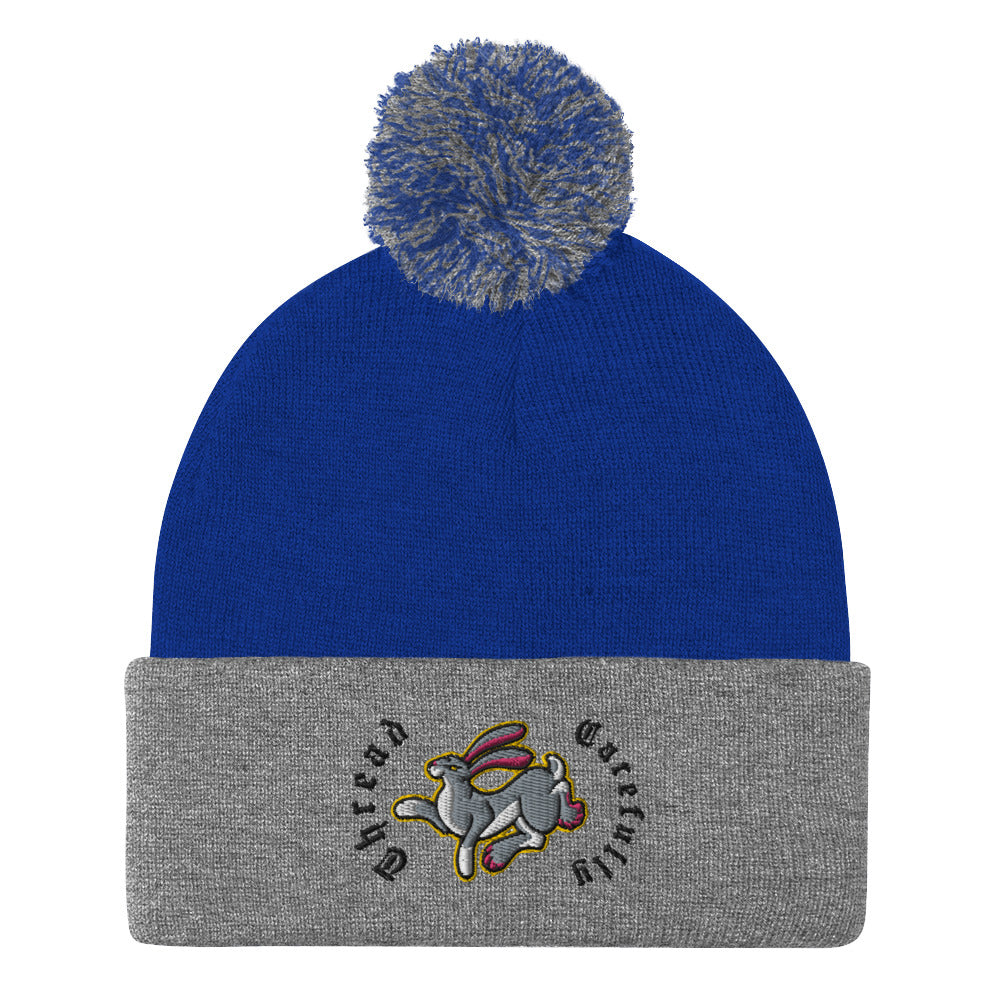 Embroidered Rabbit: Thread Carefully - Pom-Pom Beanie
