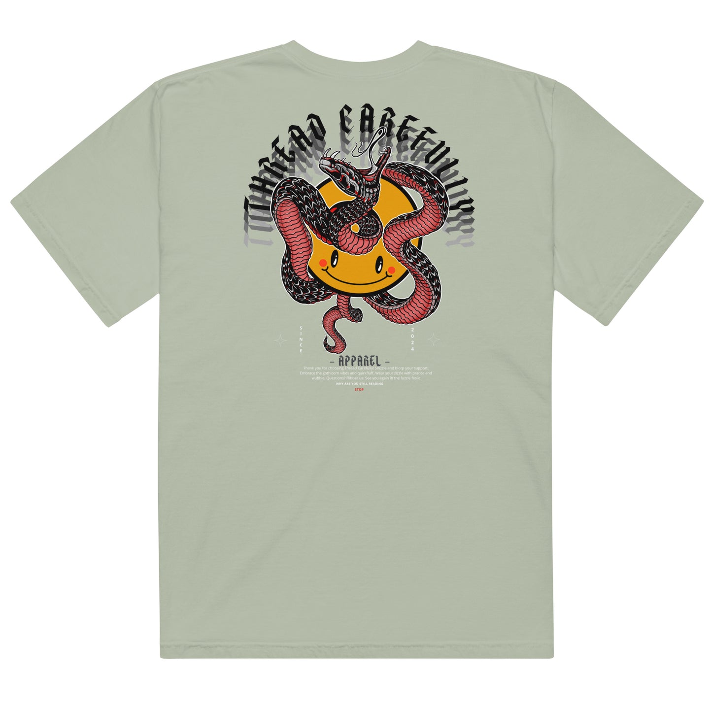 Red Snake Smiley: Embroidered logo - Unisex heavyweight t-shirt