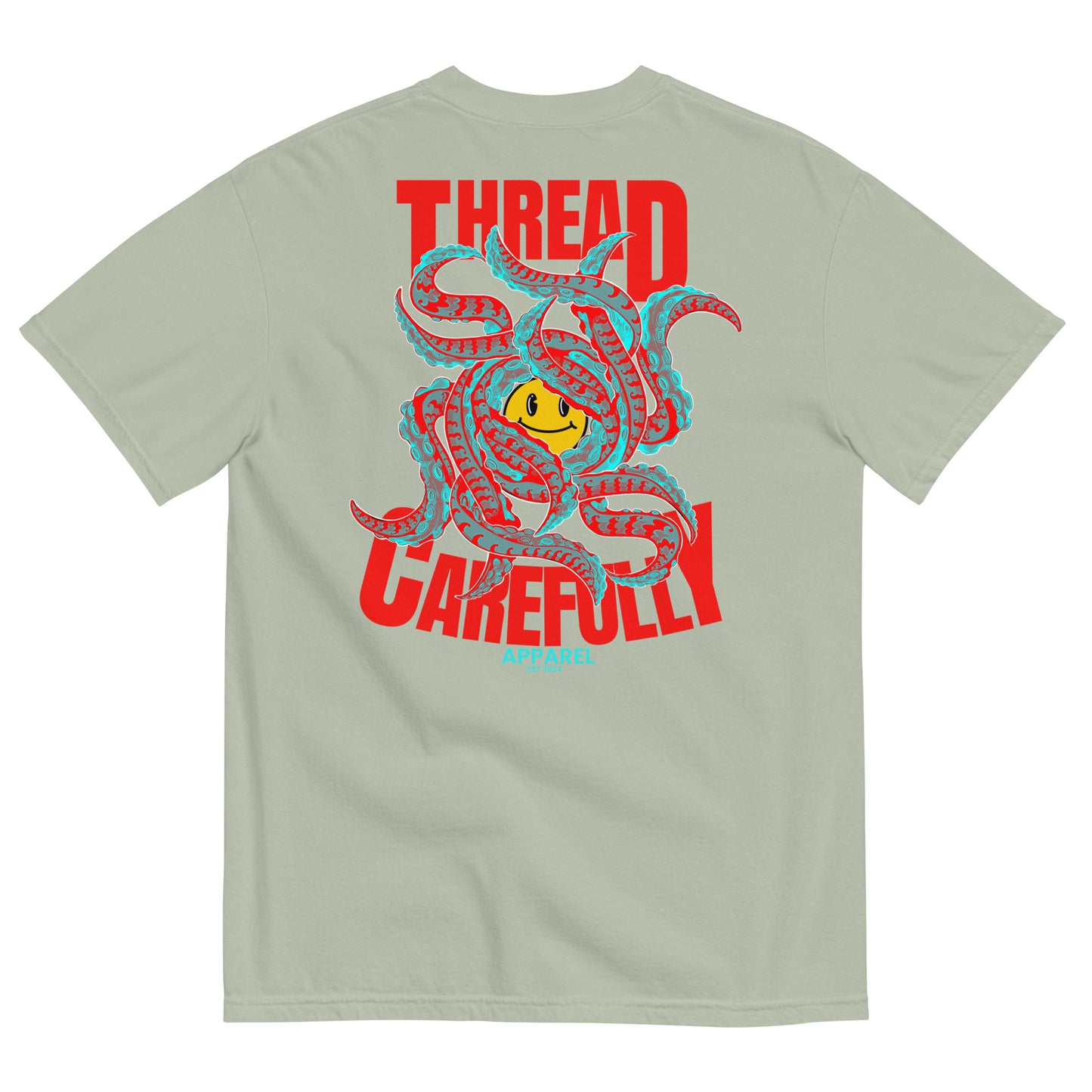 Tentacle Smiley: Embroidered Front - Unisex garment-dyed heavyweight t-shirt