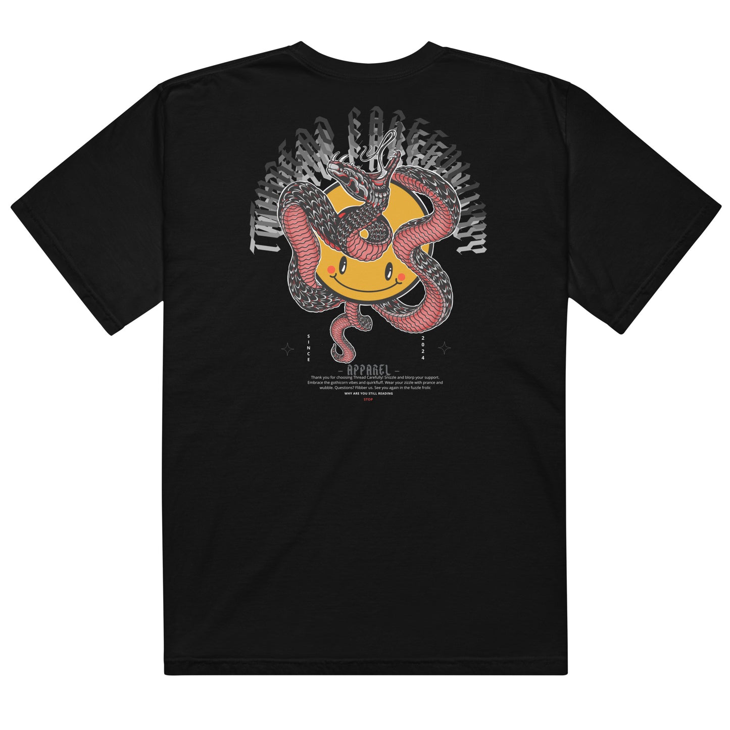 Red Snake Smiley: Embroidered logo - Unisex heavyweight t-shirt