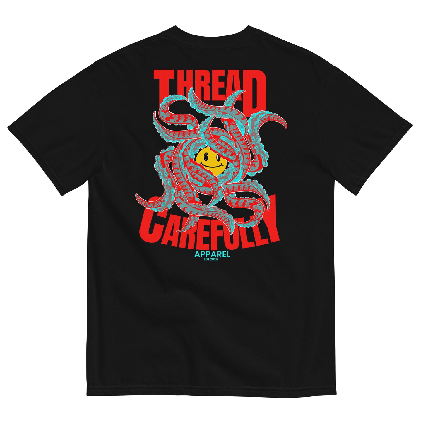Tentacle Smiley: Embroidered Front - Unisex garment-dyed heavyweight t-shirt