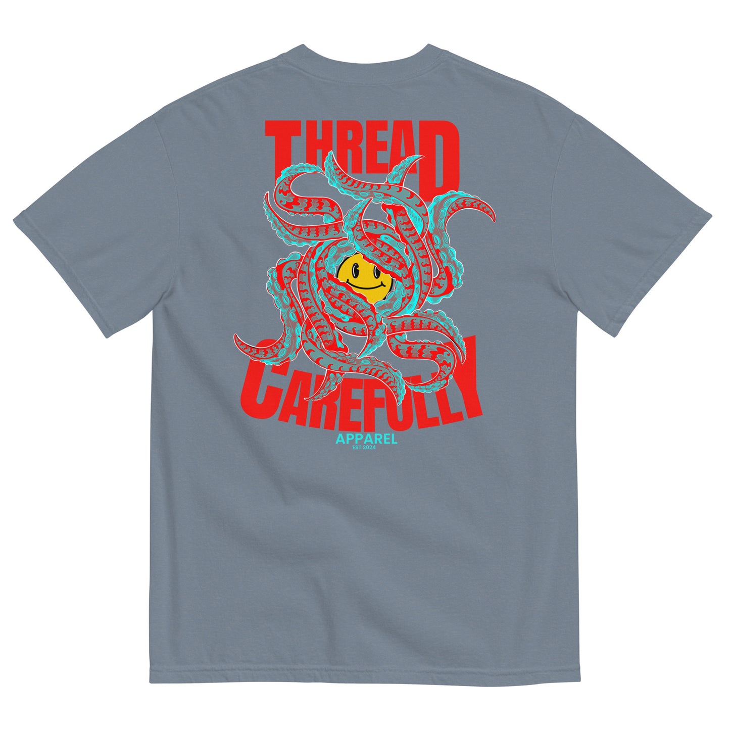 Tentacle Smiley: Embroidered Front - Unisex garment-dyed heavyweight t-shirt