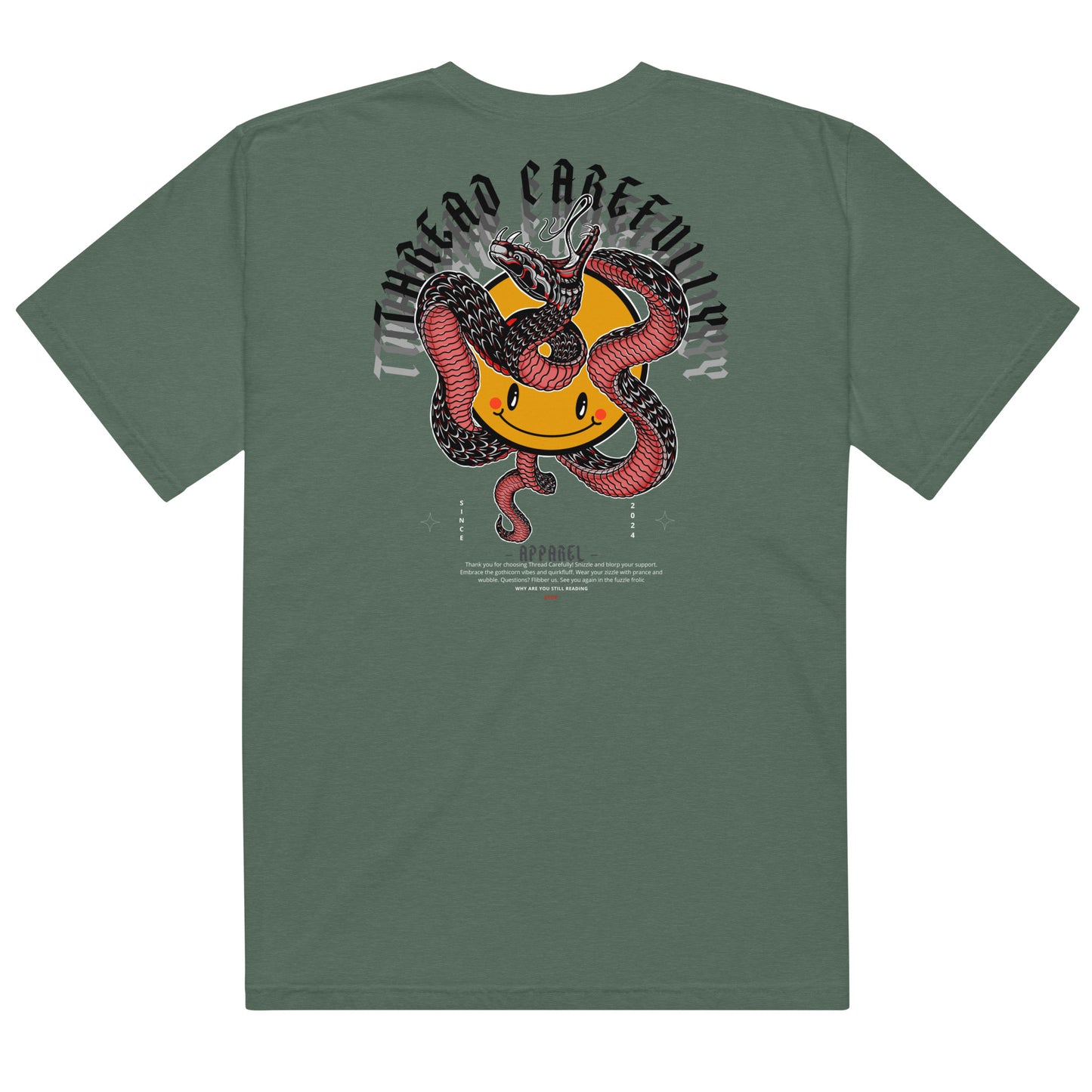 Red Snake Smiley: Embroidered logo - Unisex heavyweight t-shirt