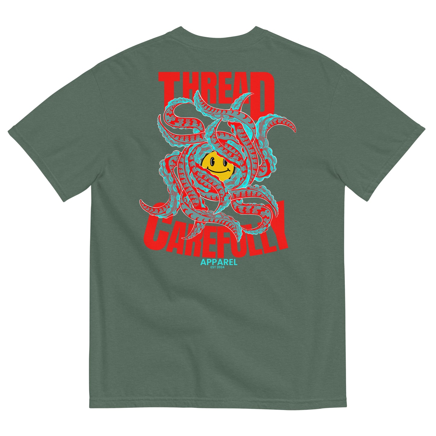 Tentacle Smiley: Embroidered Front - Unisex garment-dyed heavyweight t-shirt