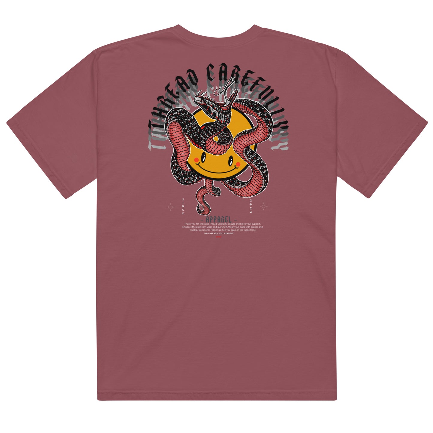 Red Snake Smiley: Embroidered logo - Unisex heavyweight t-shirt