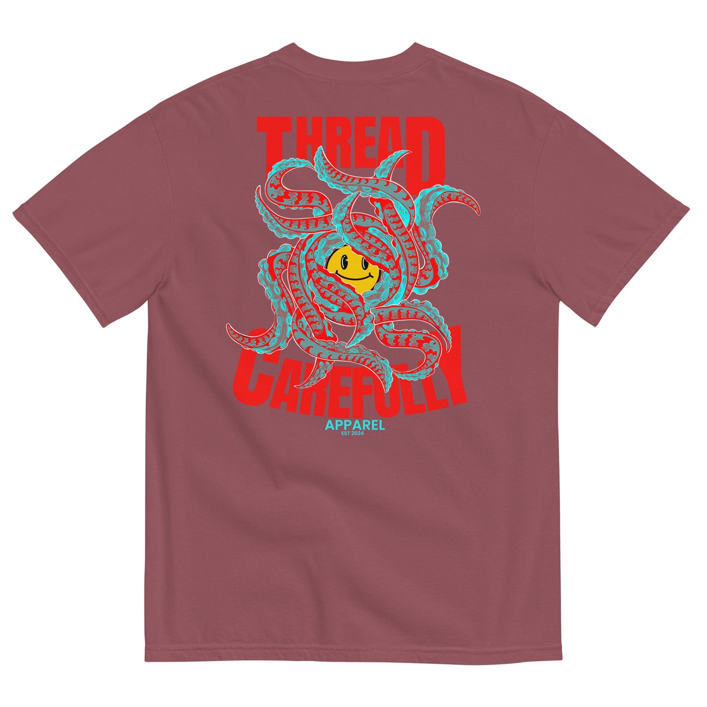Tentacle Smiley: Embroidered Front - Unisex garment-dyed heavyweight t-shirt