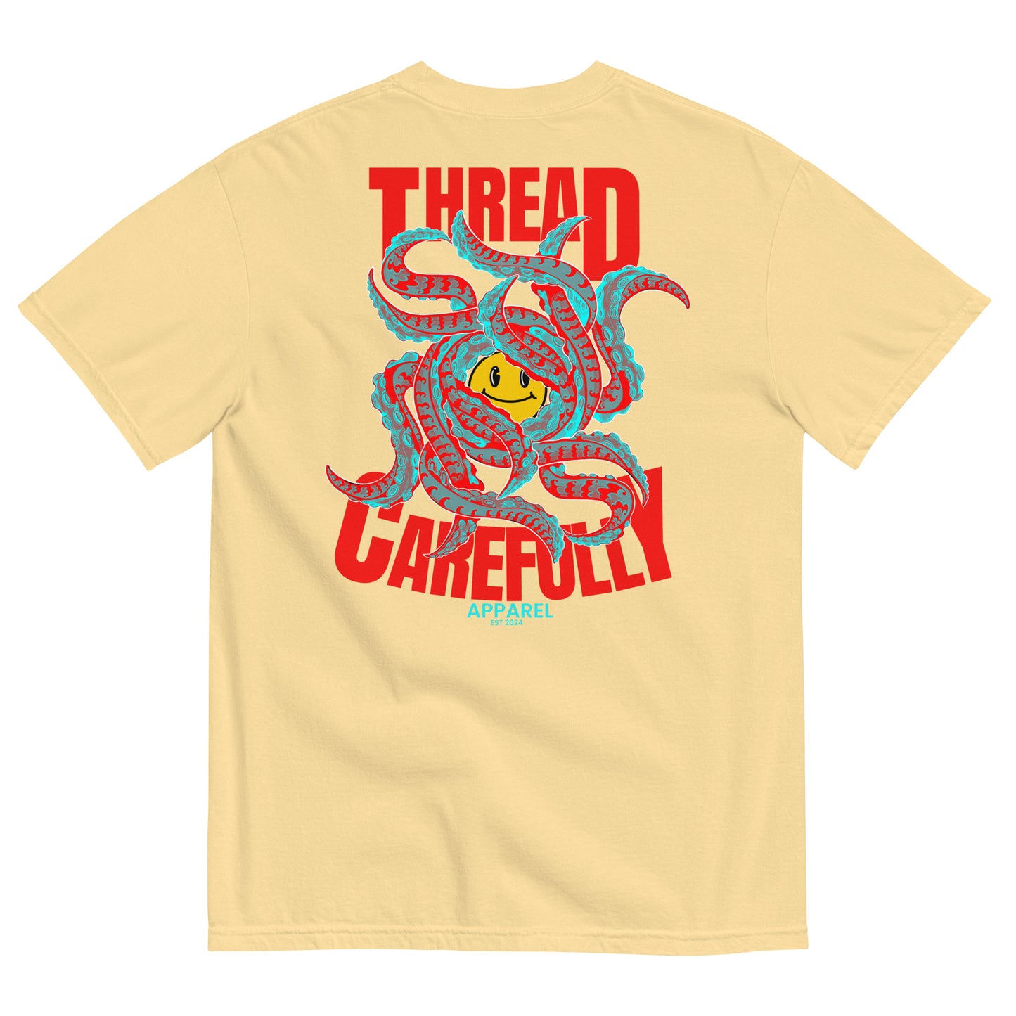 Tentacle Smiley: Embroidered Front - Unisex garment-dyed heavyweight t-shirt