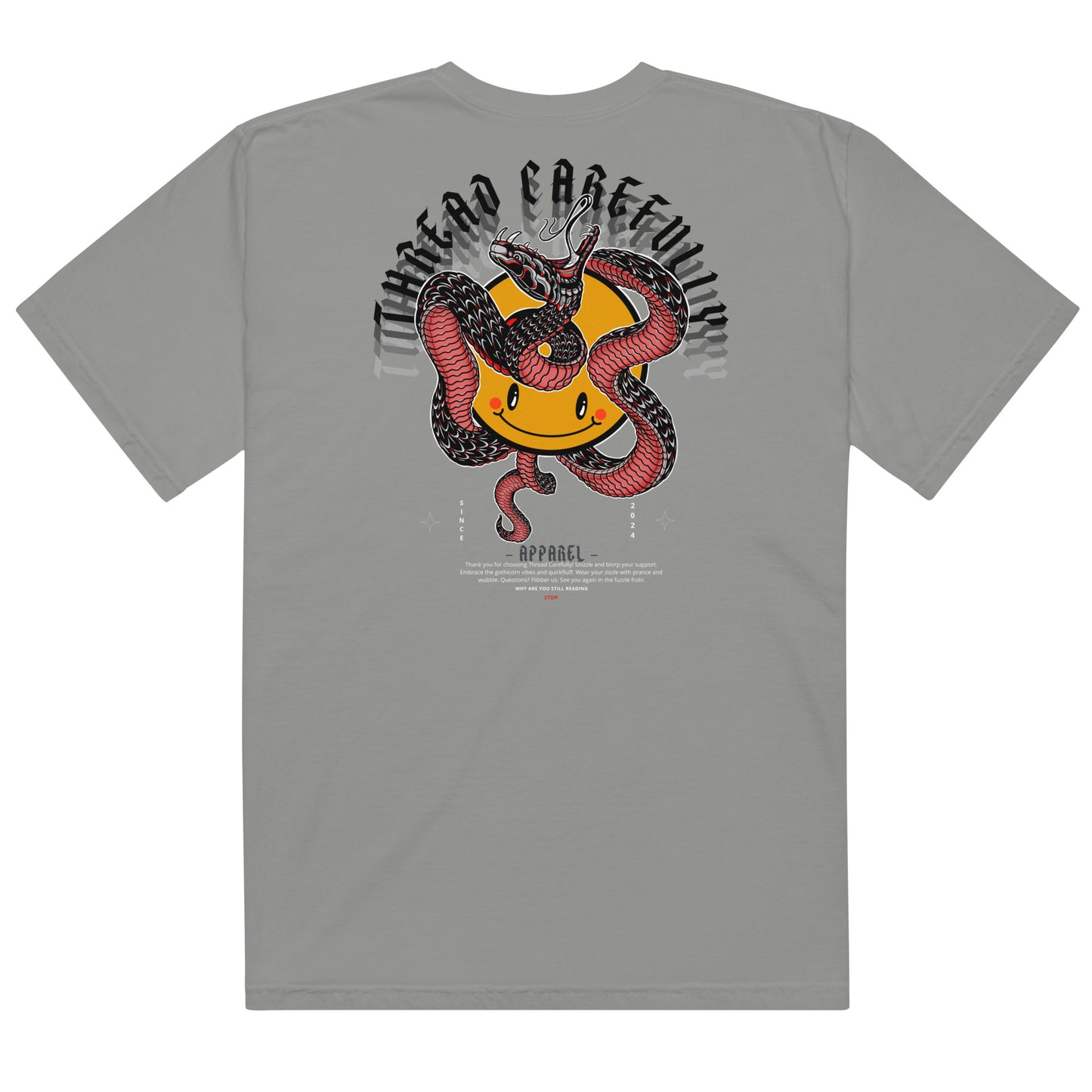 Red Snake Smiley: Embroidered logo - Unisex heavyweight t-shirt