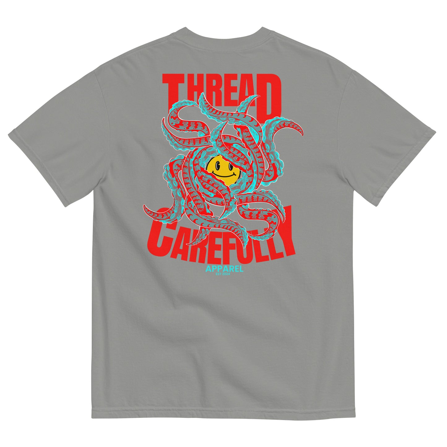 Tentacle Smiley: Embroidered Front - Unisex garment-dyed heavyweight t-shirt