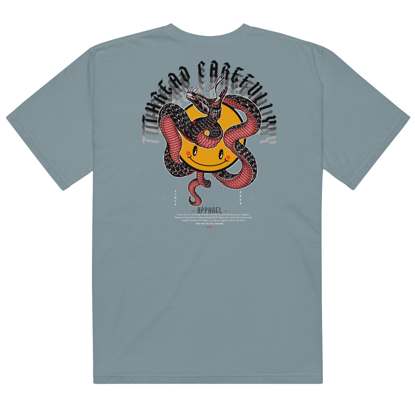 Red Snake Smiley: Embroidered logo - Unisex heavyweight t-shirt