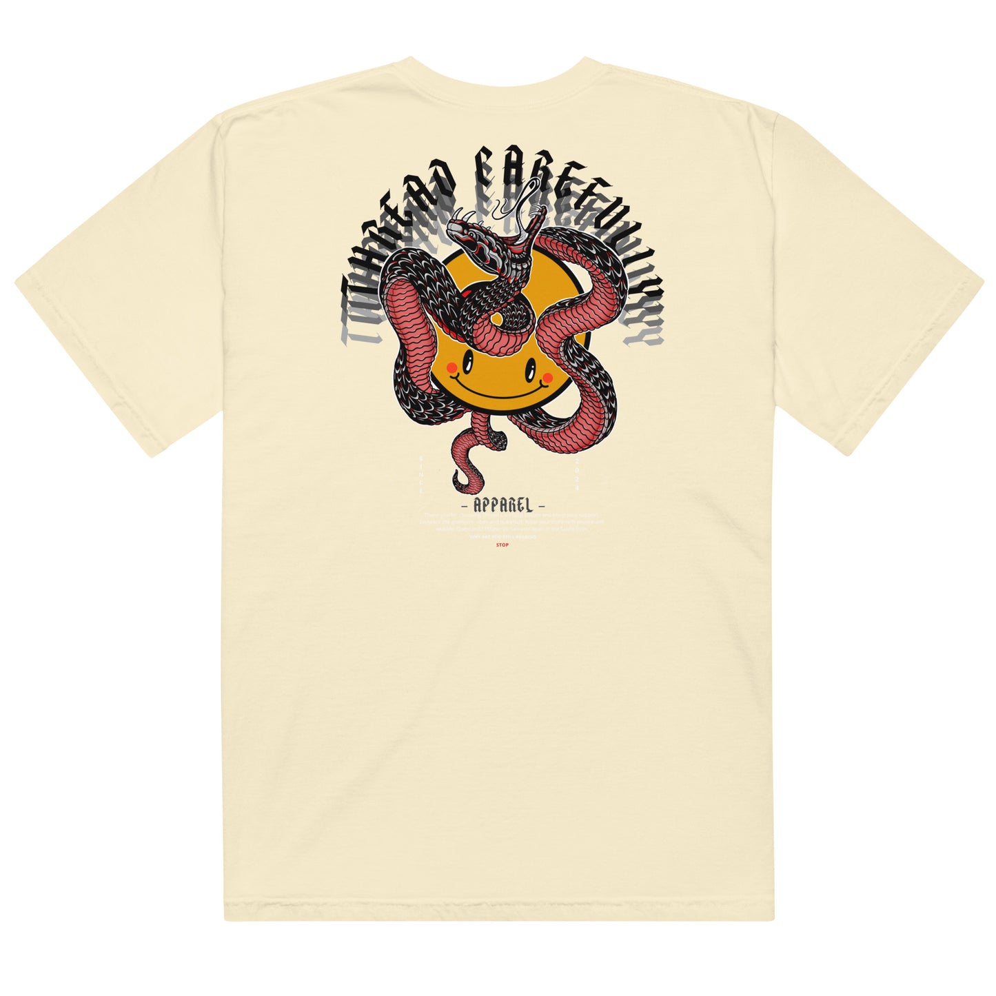 Red Snake Smiley: Embroidered logo - Unisex heavyweight t-shirt