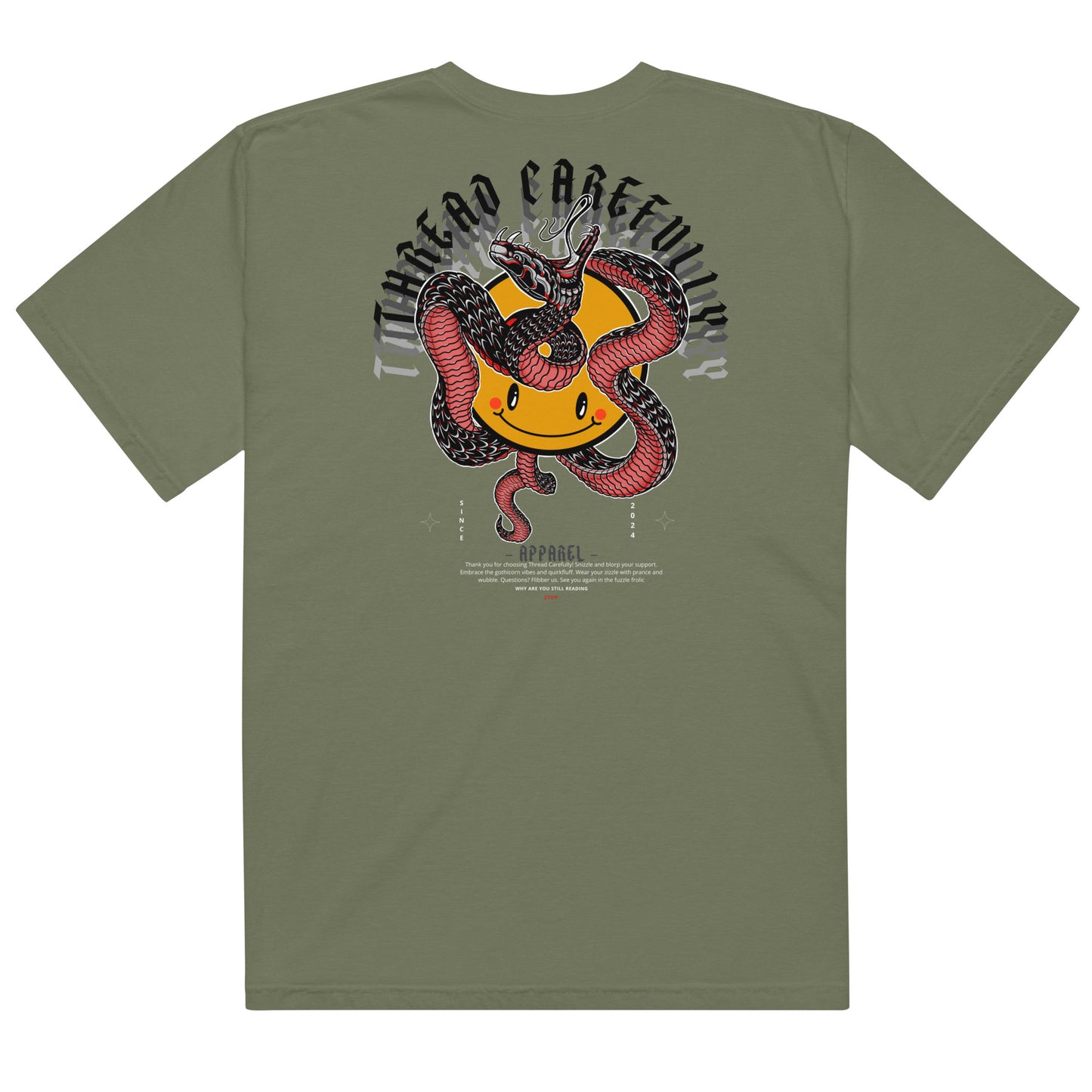 Red Snake Smiley: Embroidered logo - Unisex heavyweight t-shirt