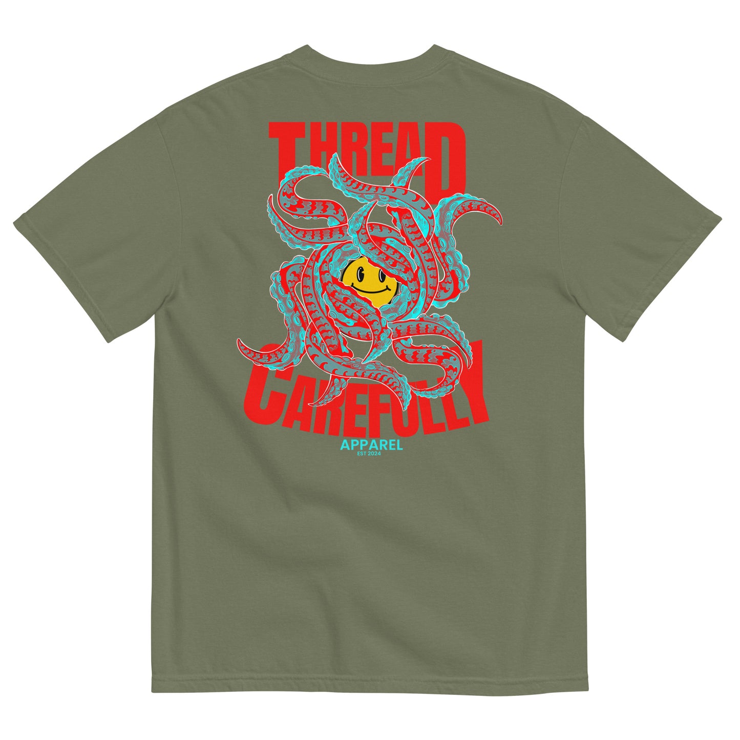 Tentacle Smiley: Embroidered Front - Unisex garment-dyed heavyweight t-shirt