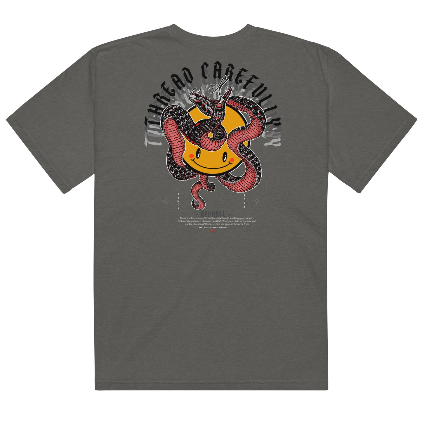 Red Snake Smiley: Embroidered logo - Unisex heavyweight t-shirt