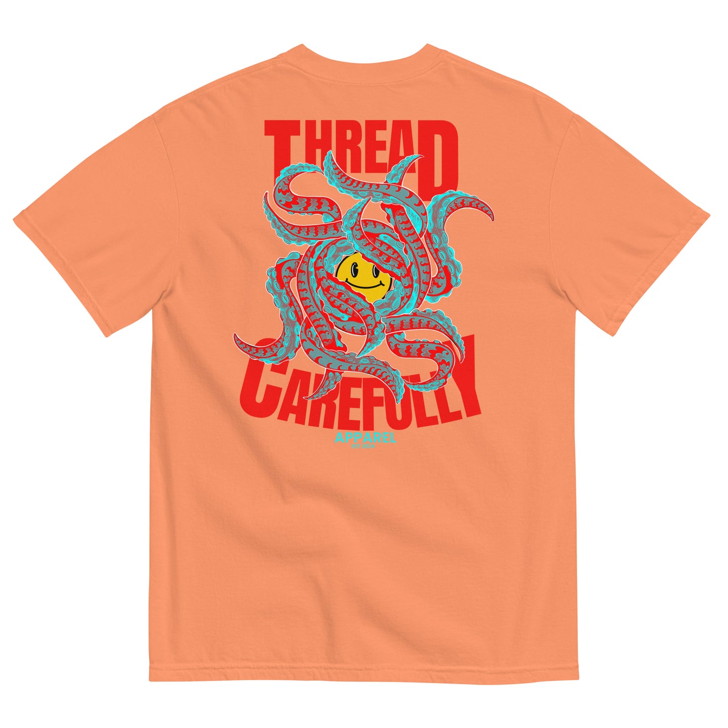 Tentacle Smiley: Embroidered Front - Unisex garment-dyed heavyweight t-shirt