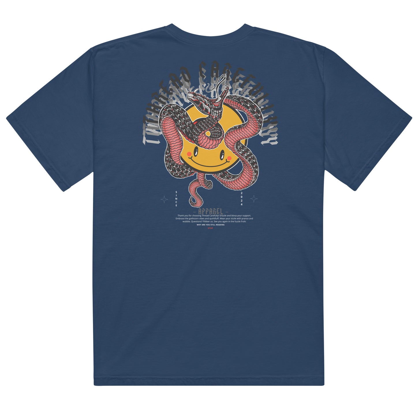 Red Snake Smiley: Embroidered logo - Unisex heavyweight t-shirt