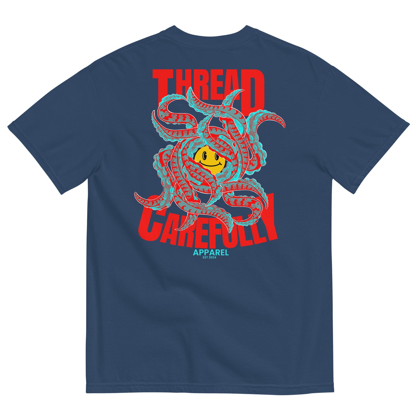 Tentacle Smiley: Embroidered Front - Unisex garment-dyed heavyweight t-shirt