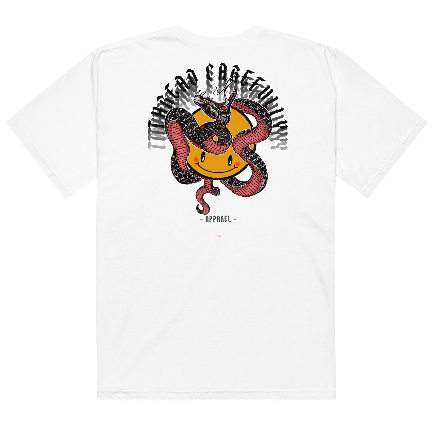 Red Snake Smiley: Embroidered logo - Unisex heavyweight t-shirt