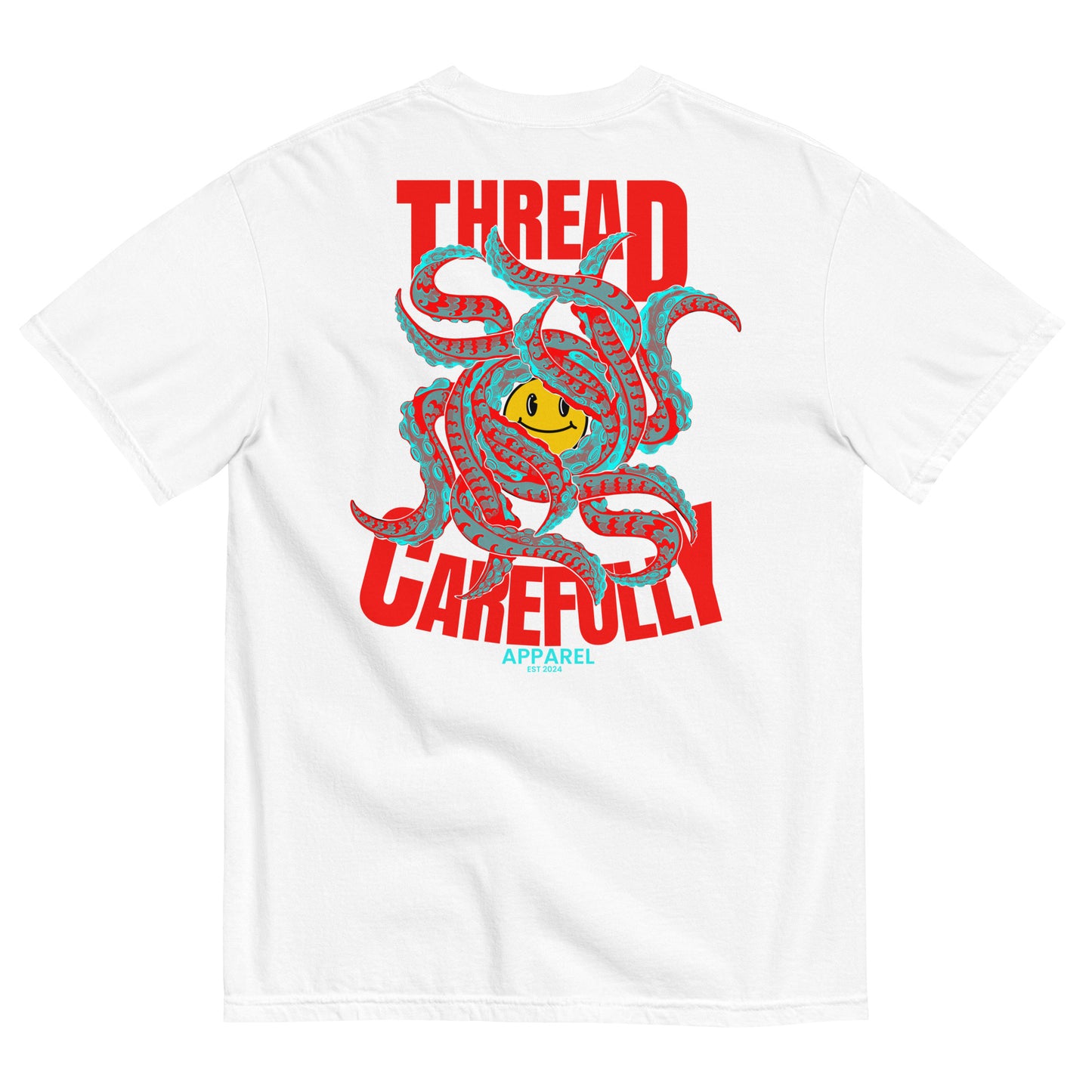 Tentacle Smiley: Embroidered Front - Unisex garment-dyed heavyweight t-shirt
