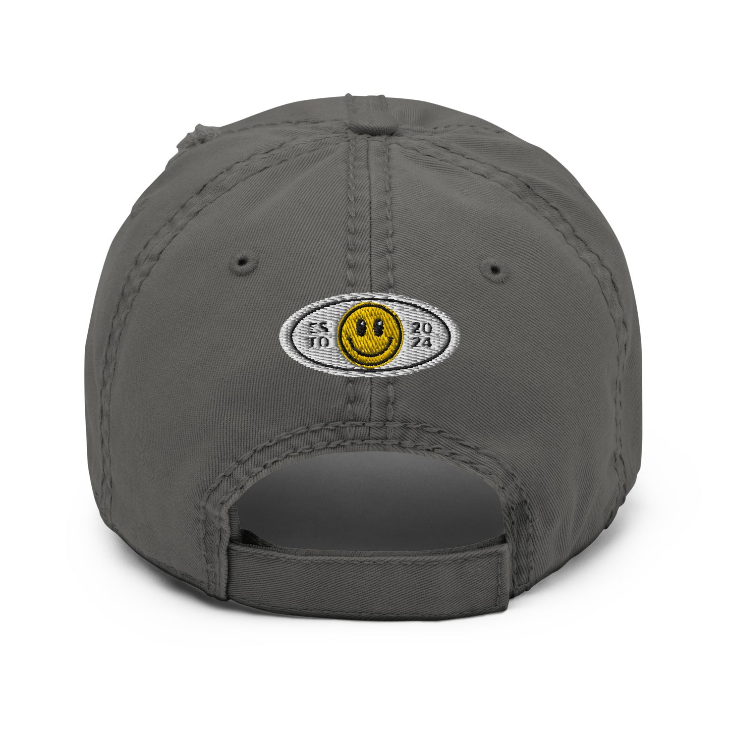 Embroidered Smiley Logo: Thread Carefully - Distressed Dad Hat