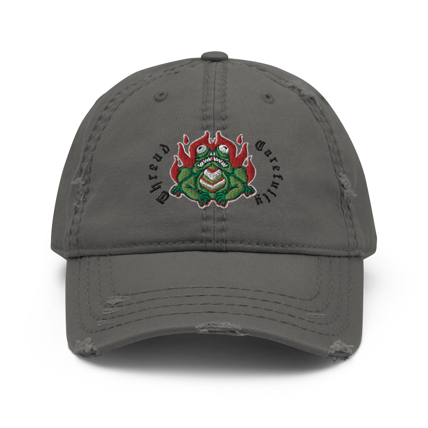 Embroidered Fire Frog: Thread Carefully - Distressed Dad Hat