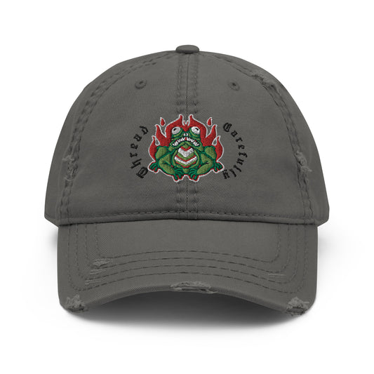 Embroidered Fire Frog: Thread Carefully - Distressed Dad Hat