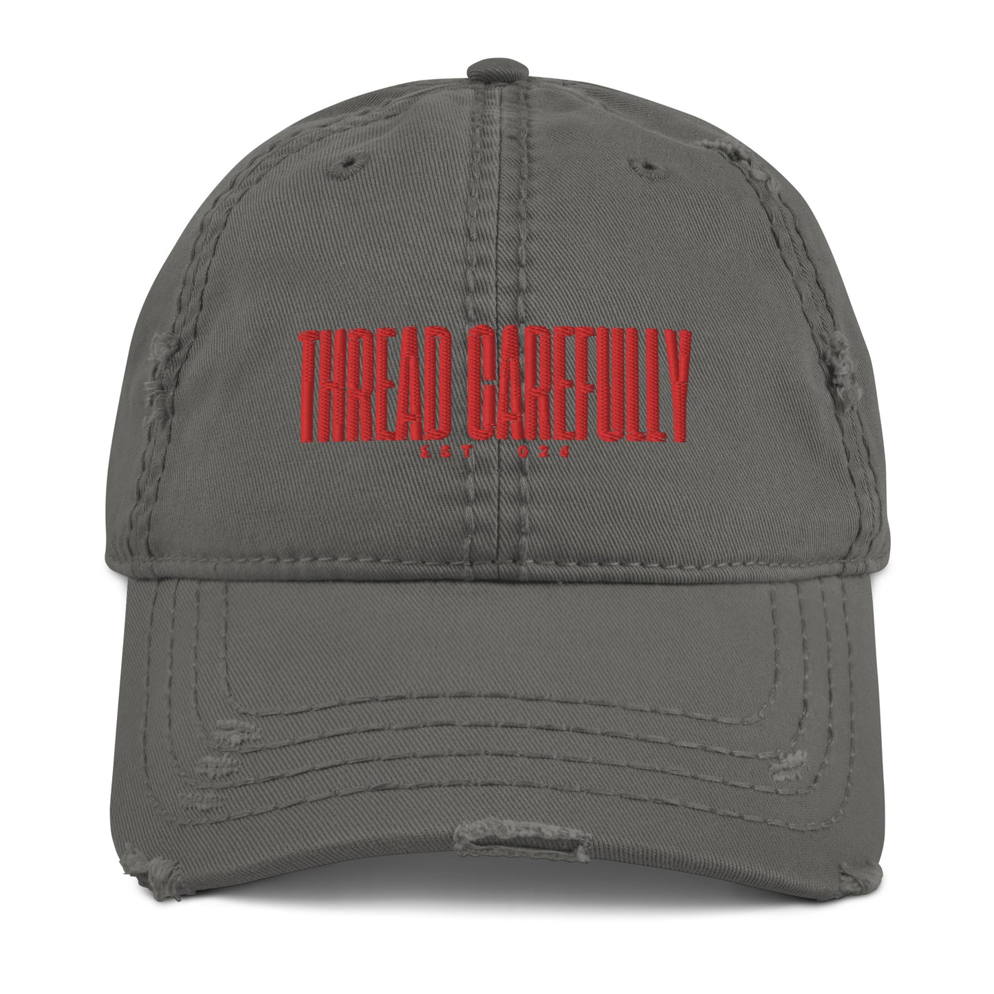 Embroidered Thread Carefully + Smiley: Distressed Dad Hat