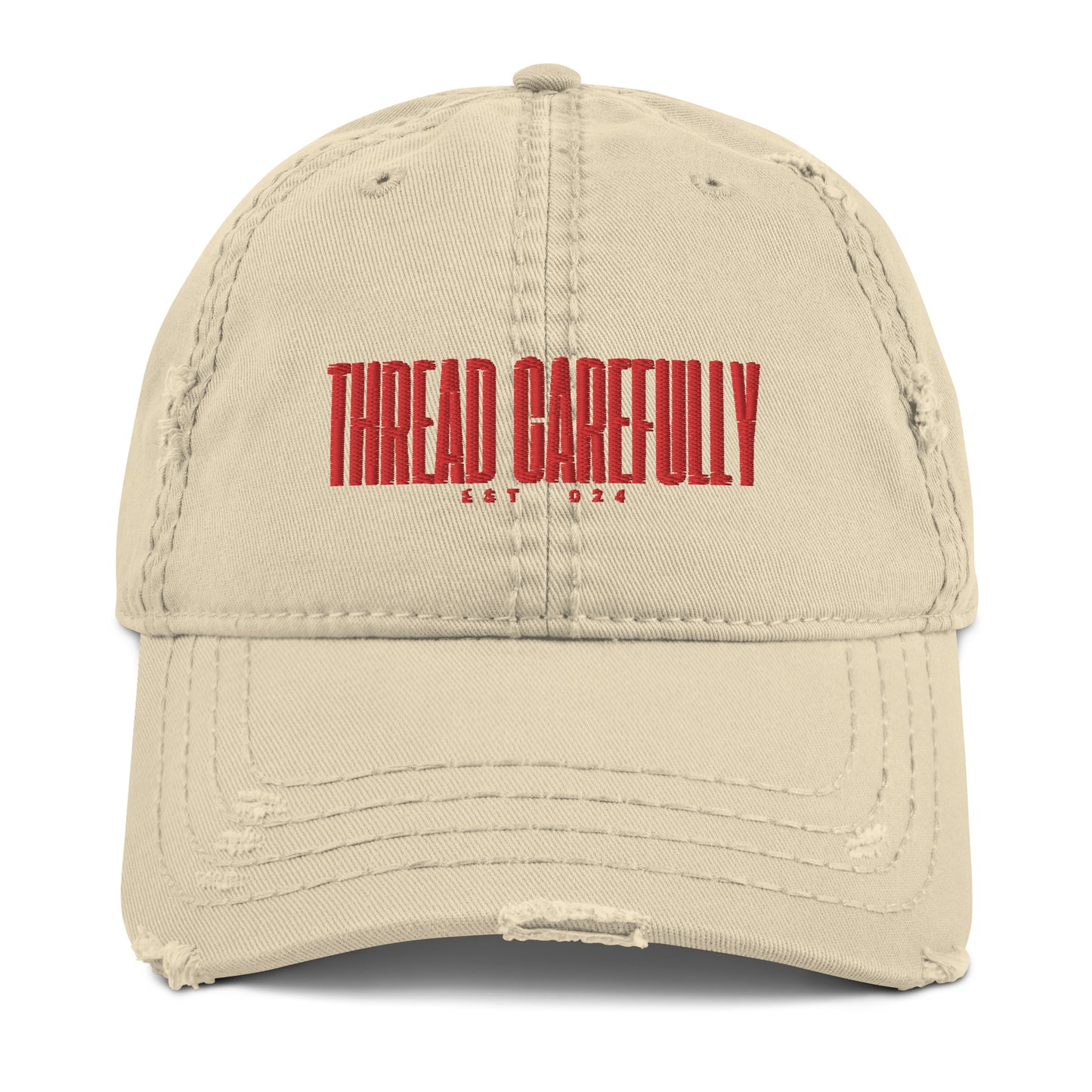 Embroidered Thread Carefully + Smiley: Distressed Dad Hat