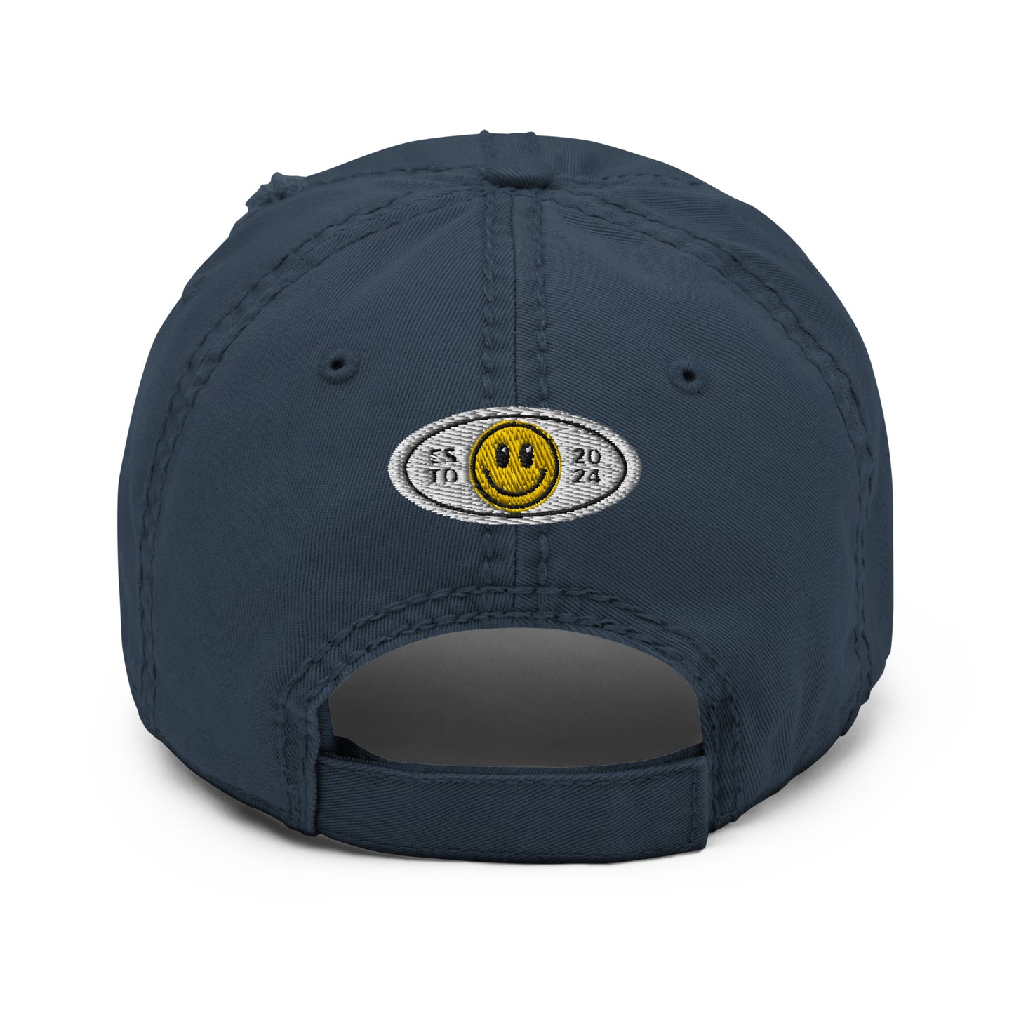 Embroidered Smiley Logo: Thread Carefully - Distressed Dad Hat