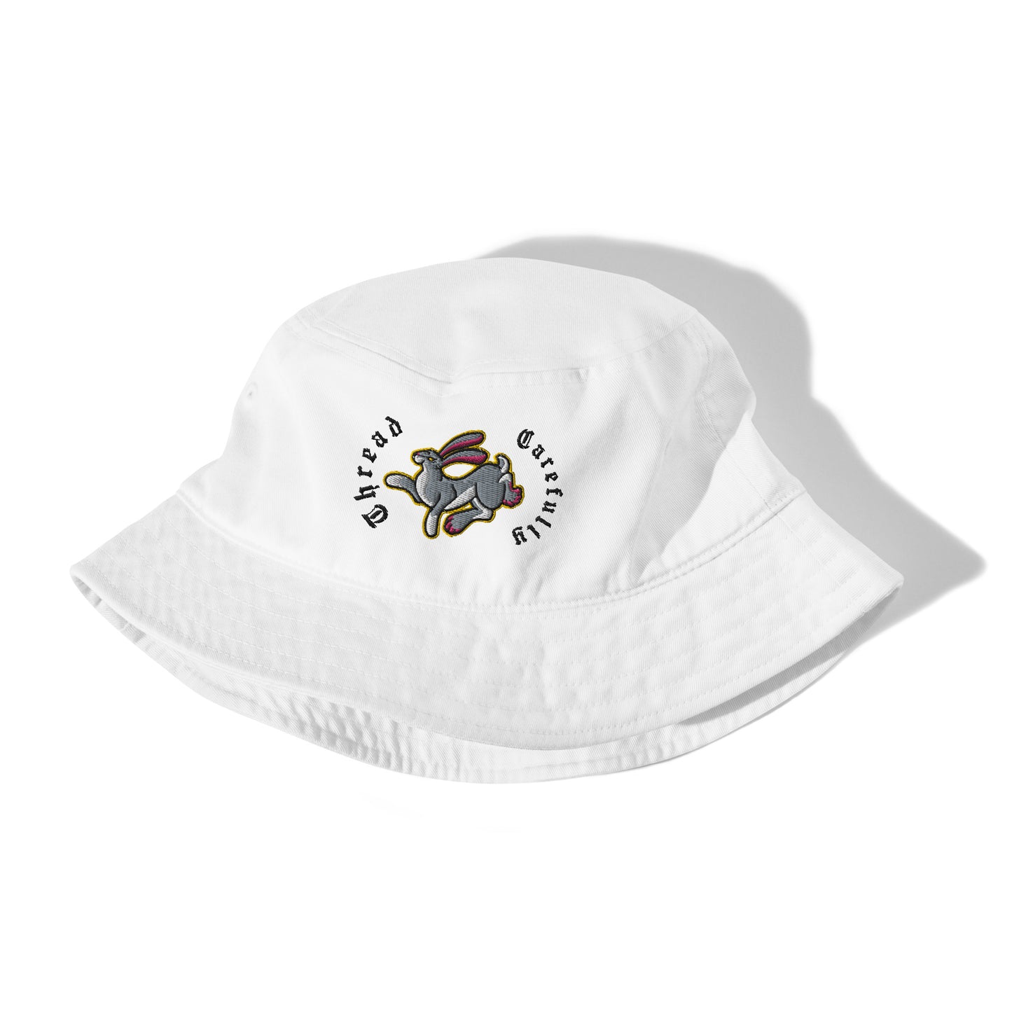 Embroidered Leaping Rabbit: Organic bucket hat