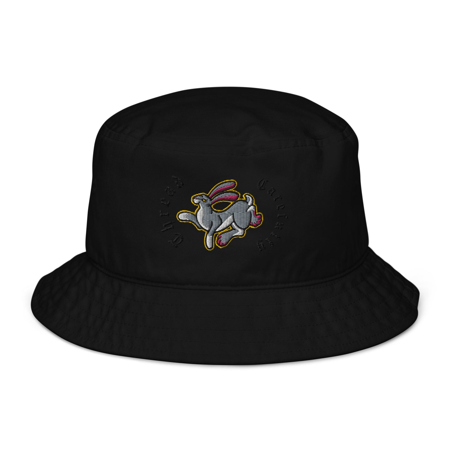 Embroidered Leaping Rabbit: Organic bucket hat