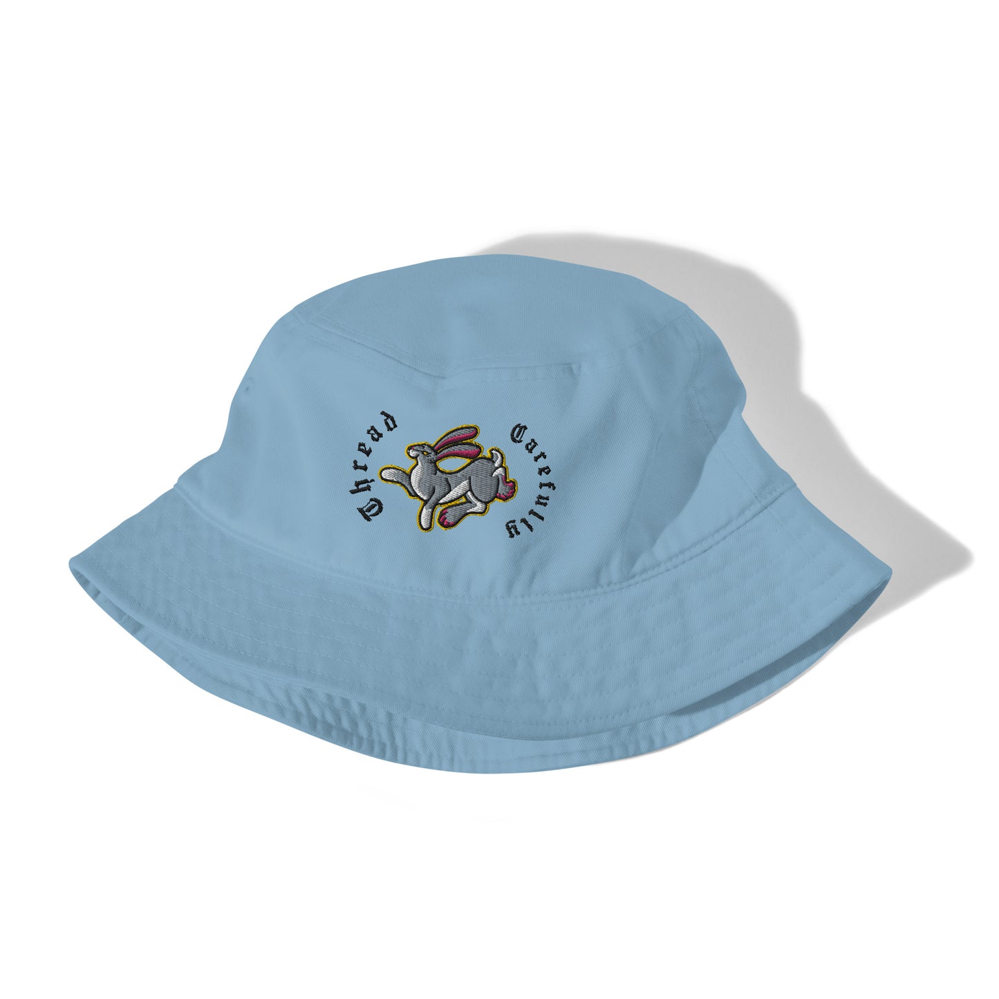 Embroidered Leaping Rabbit: Organic bucket hat