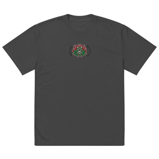 Fire Frog: Embroidered Premium Oversized faded t-shirt