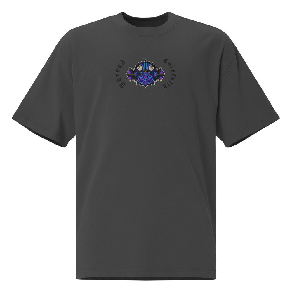 Puffer Fish: Embroidered Premium Oversized faded t-shirt